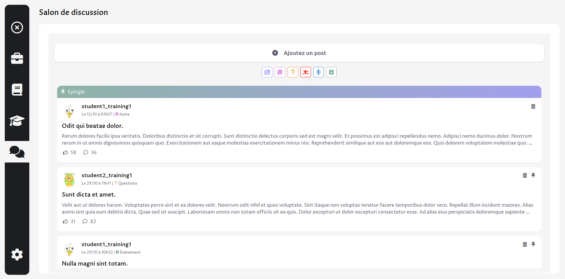 screenoshot from the forum feature showing messages